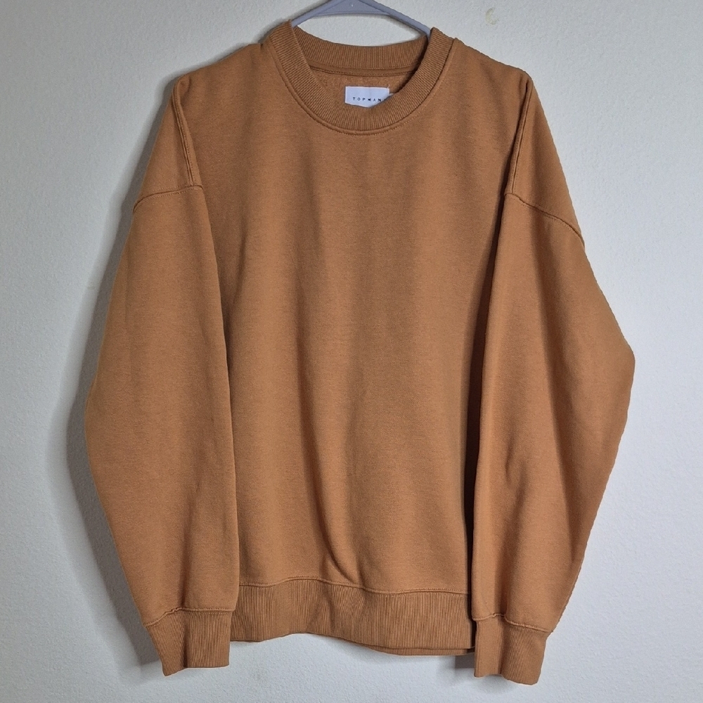 Topman Tan Crewneck Sweater with Ribbed Details